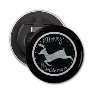 Kerst zwart wit hand geschilderde sneeuw button flesopener