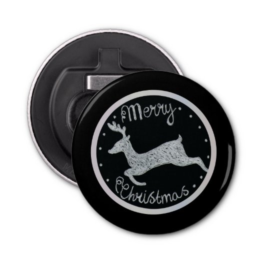 Kerst zwart wit hand geschilderde sneeuw button flesopener (Voorkant)