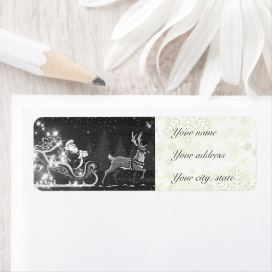 Kerst  zwart-wit Santa decor Etiket (Insitu)