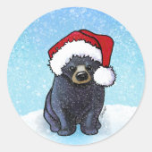 Kerst Zwarte Beer Welp Ronde Sticker (Voorkant)