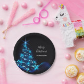 Kerst zwarte blauwe boom modern papieren bordje (Feest)