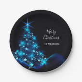 Kerst zwarte blauwe boom modern papieren bordje (Voorkant)