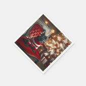 Kerst zwarte Franse Bulldog op een rode stoel Servet (Hoek)