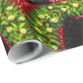 Kerst Zwarte Kat Art Painting Cadeaupapier (Rol Hoek)