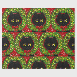 Kerst Zwarte Kat Art Painting Cadeaupapier