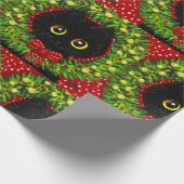 Kerst Zwarte Kat Art Painting Cadeaupapier (Hoek)