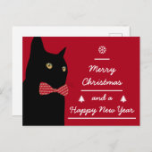Kerst-zwarte kat feestdagenkaart (Voorkant / Achterkant)