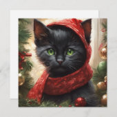 Kerst-zwarte kat feestdagenkaart (Voorkant / Achterkant)