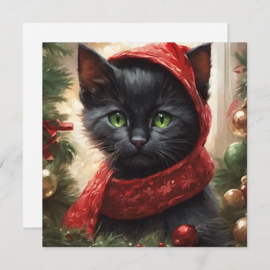 Kerst-zwarte kat feestdagenkaart (Voorkant / Achterkant)