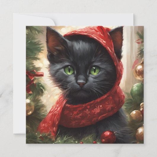 Kerst-zwarte kat feestdagenkaart (Voorkant)