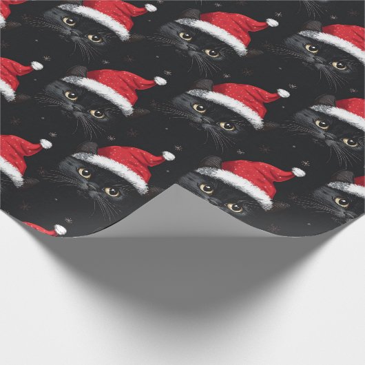 Kerst Zwarte Kat Kerstman Grappig Cadeaupapier (Hoek)