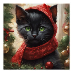 Kerst-zwarte kat perfect poster
