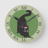 Kerst-zwarte kat ronde klok (Voorkant)