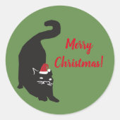 Kerst-zwarte kat ronde sticker (Voorkant)