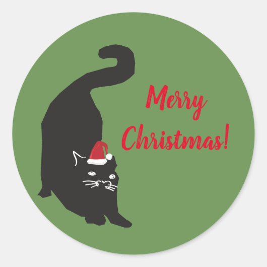 Kerst-zwarte kat ronde sticker (Voorkant)