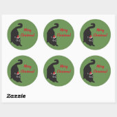 Kerst-zwarte kat ronde sticker (Vel)