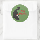 Kerst-zwarte kat ronde sticker (Tas)