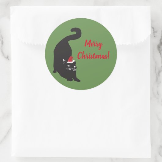 Kerst-zwarte kat ronde sticker (Tas)