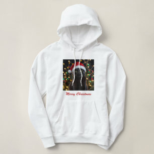 Kerst Zwarte Kat - Santa Hat Gepersonaliseerde fot Hoodie