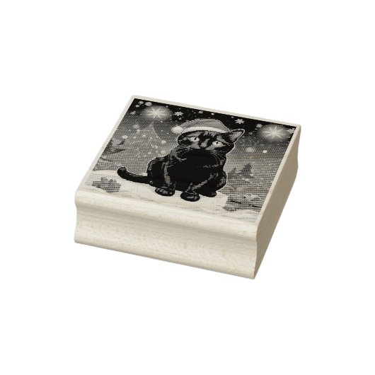Kerst Zwarte Kat - Santa Hat Gepersonaliseerde fot Rubberstempel (Stempel)