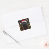 Kerst Zwarte Kat - Santa Hat Gepersonaliseerde fot Vierkante Sticker (Envelop)