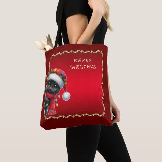 Kerst Zwarte Kat Vakantie Canvas tas (Dichtbij)