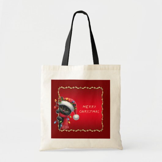 Kerst Zwarte Kat Vakantie Canvas tas (Voorkant)