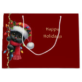 Kerst Zwarte Kat Vakantie Gift Bag Groot Cadeauzakje (Voorkant)