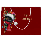Kerst Zwarte Kat Vakantie Gift Bag Groot Cadeauzakje (Achterkant)