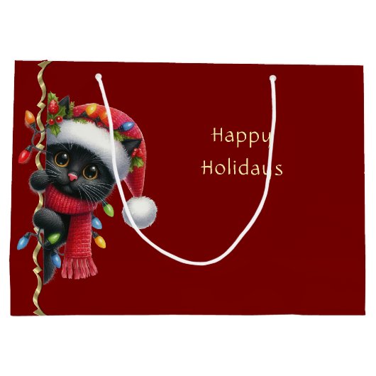 Kerst Zwarte Kat Vakantie Gift Bag Groot Cadeauzakje (Achterkant)