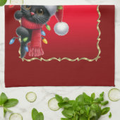 Kerst Zwarte Kat Vakantie Keuken Handdoek (Gevouwen)