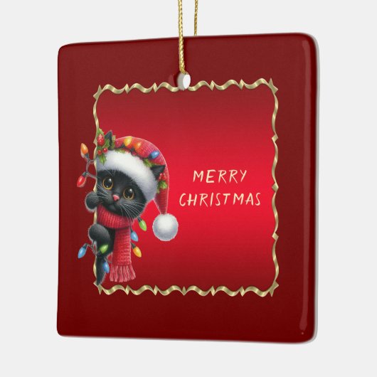 Kerst Zwarte Kat Vakantie Ornament (Links)