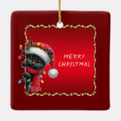 Kerst Zwarte Kat Vakantie Ornament (Achterkant)