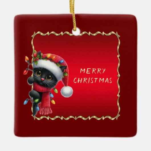 Kerst Zwarte Kat Vakantie Ornament (Voorkant)