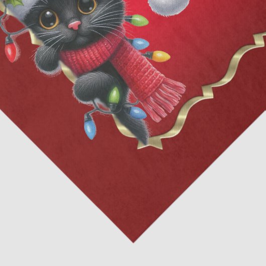 Kerst Zwarte Kat Vakantie Tissue Papier (Detail)