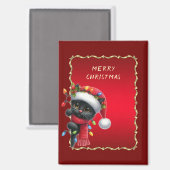 Kerst Zwarte Kat Vakantiemagnet Magneet (Voorkant / Achterkant)