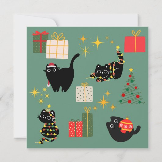 Kerst Zwarte Katten Kaart (Voorkant)