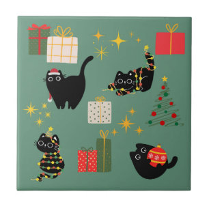 Kerst Zwarte Katten Tegeltje
