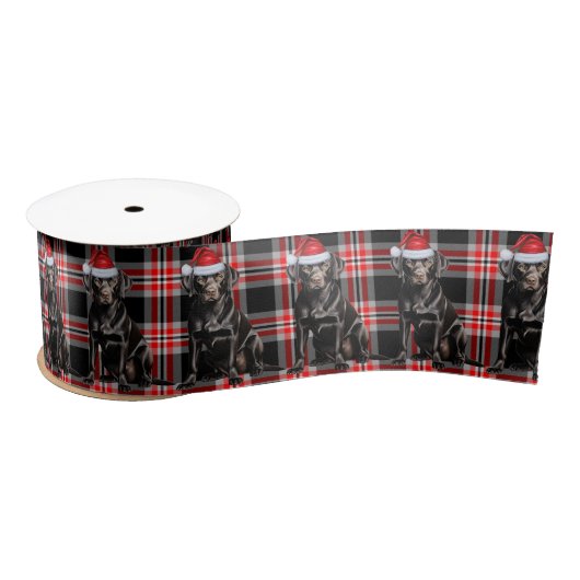 Kerst Zwarte Labrador hond Rood Plaid Satijnen Lint (Spoel)