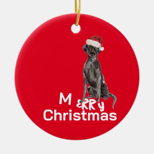 Kerst Zwarte Labrador Hond Vrolijke Groet Keramisch Ornament (Voorkant)