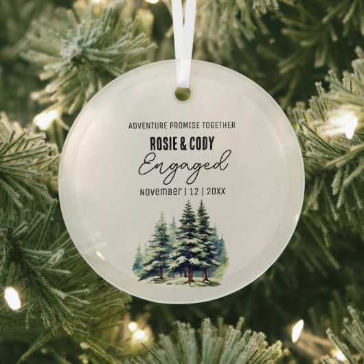 Kerst Zwarte Rustieke Pijnbomen Paar Verbonden Glas Ornament (Insitu)