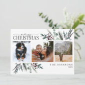 Kerst-zwarte winter Botanische foto-ingang Feestdagenkaart (Staand voorkant)
