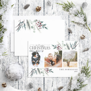 Kerst-zwarte winter Botanische foto-ingang Feestdagenkaart