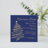 Kerst Zwirly Tree Gold & Navy Blue Kaart (Staand voorkant)