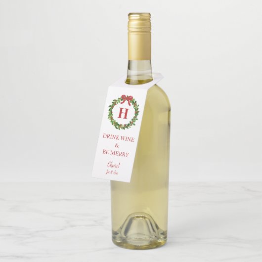 kerstaangepaste Labels met wijnflessen (Schuin)