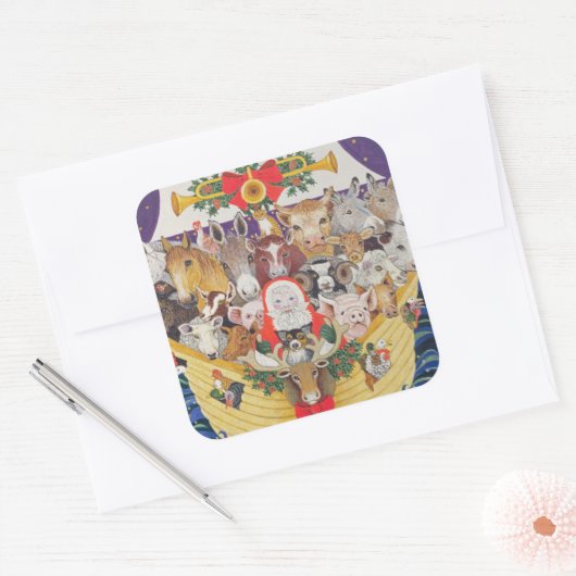 kerstaankomst vierkante sticker (Envelop)