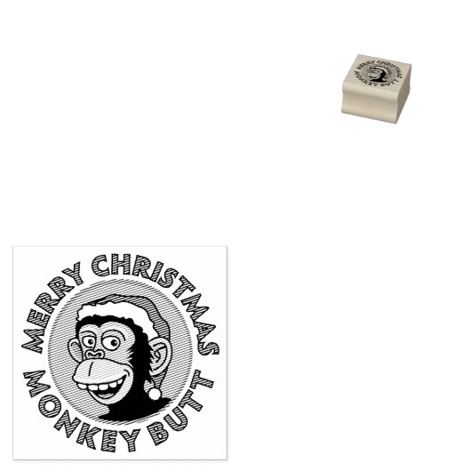 Kerstaap Butt Wood Art Stamp Rubberstempel (Gestempeld)