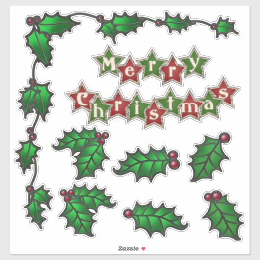 Kerstaaren Holly Berries Border Sticker (Vel)