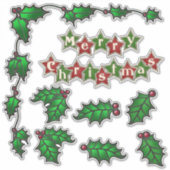 Kerstaaren Holly Berries Border Sticker (Voorkant)