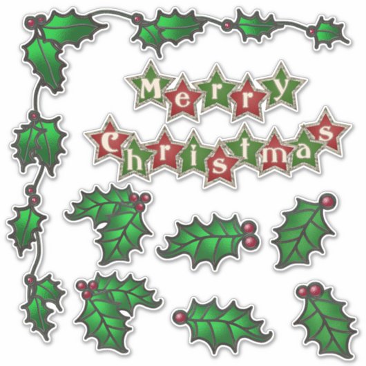 Kerstaaren Holly Berries Border Sticker (Voorkant)